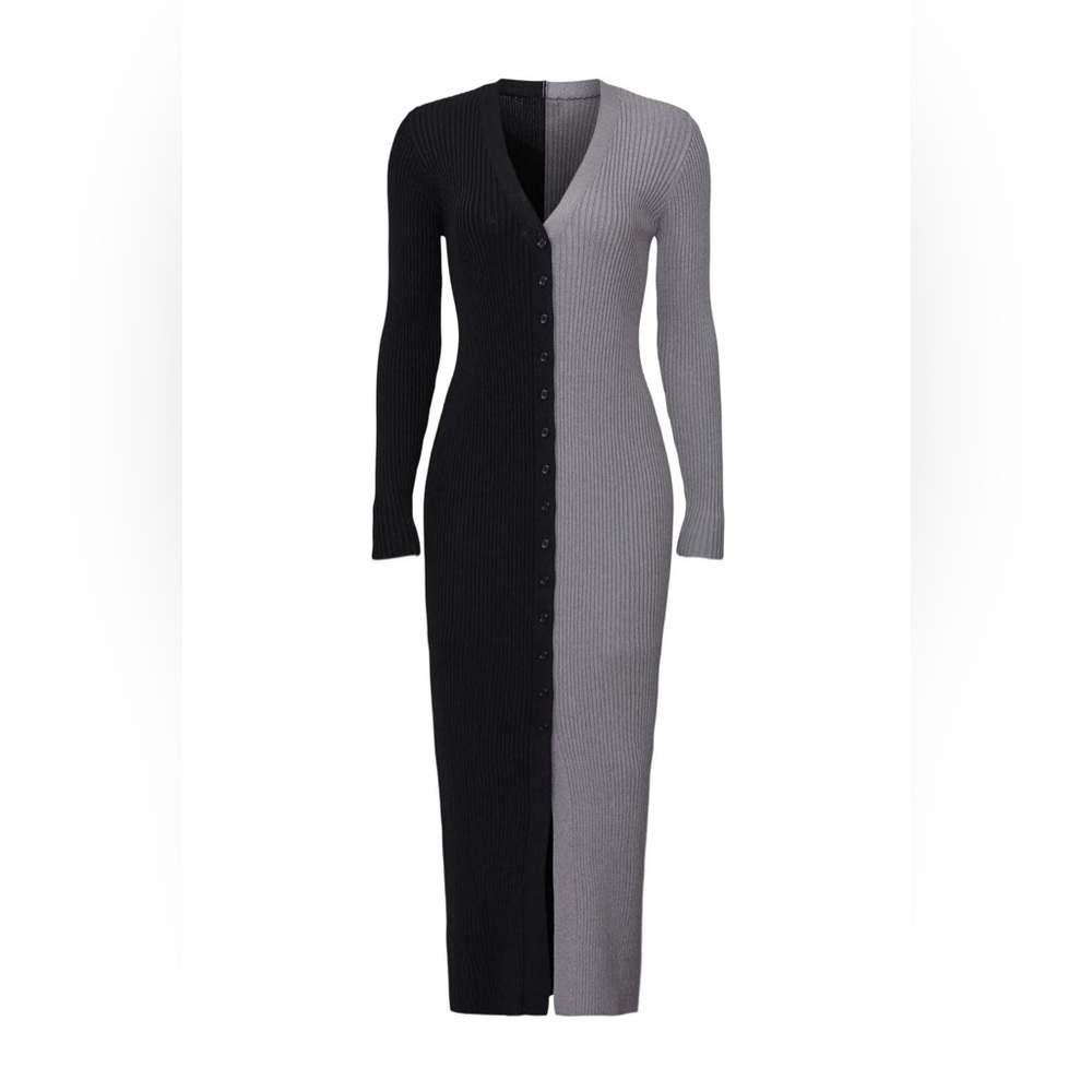 Staud Lurex Shoko Sweater Dress in Black/Silver